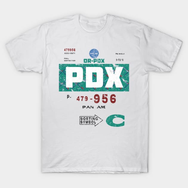 PDX Portland Intl Airport Vintage Airline Travel Tag T-Shirt by DesignedForFlight